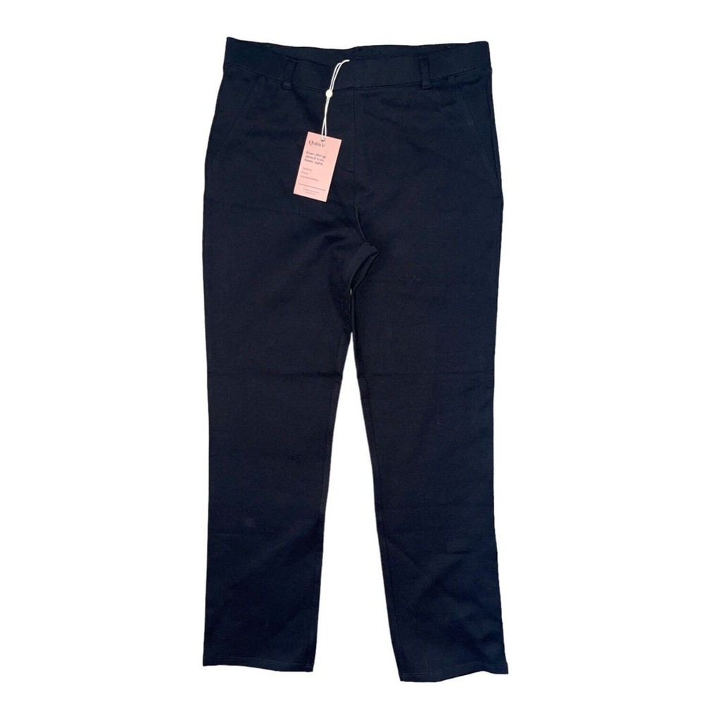Quince Women's Black Ultra-Stretch Ponte Pants Straight Leg M Petite 28"